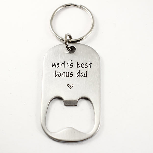 Custom Bottle Opener Keychain - stainless steel - Completely Hammered