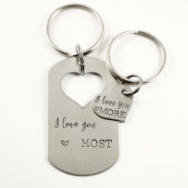 "I love you more" &  "I love you most" - dog tag set - Completely Hammered