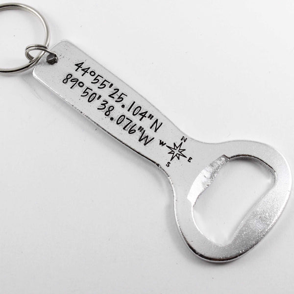 GPS Location Bottle Opener Keychain - Custom - Completely Hammered