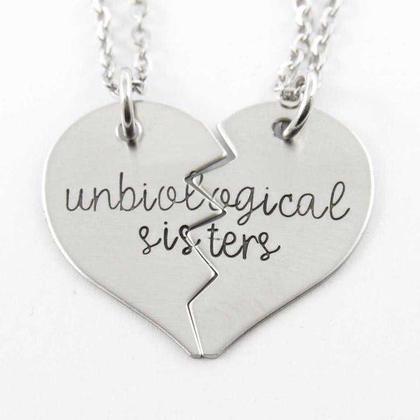 "Unbiological Sisters" Broken Heart Necklace Set - Necklaces - Completely Hammered - Completely Wired