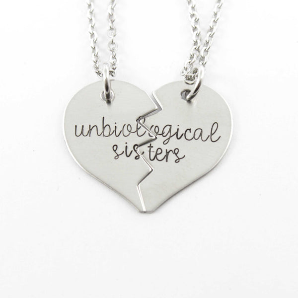 "Unbiological Sisters" Broken Heart Necklace Set - Necklaces - Completely Hammered - Completely Wired