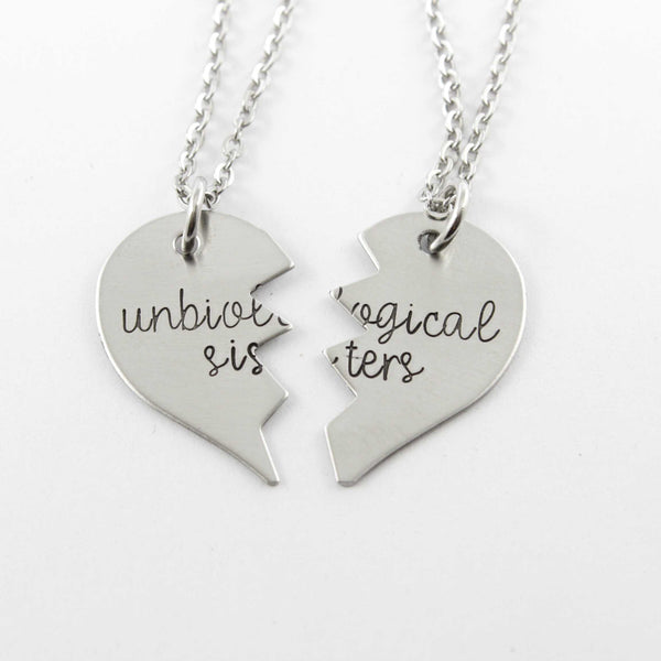 "Unbiological Sisters" Broken Heart Necklace Set - Necklaces - Completely Hammered - Completely Wired