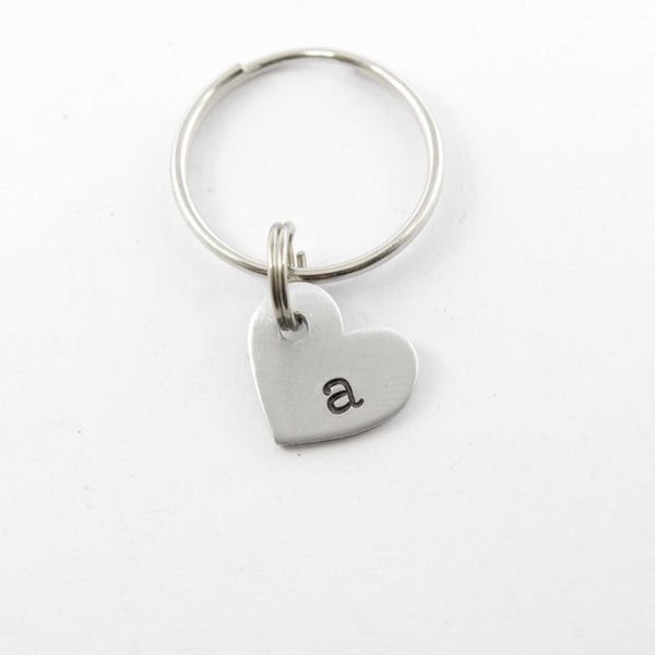Custom Hand Stamped Initial Keychain - Small Heart - Completely Hammered