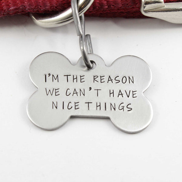 Pet ID Tag -  "I'm the reason we can't have nice things" - Completely Hammered