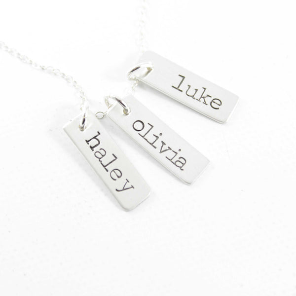 Custom, hand stamped sterling silver three bar necklace - Completely Hammered