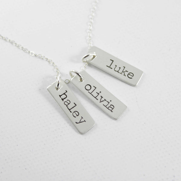 Custom, hand stamped sterling silver three bar necklace - Completely Hammered