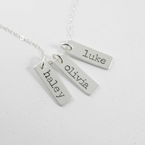 Custom, hand stamped sterling silver three bar necklace - Completely Hammered