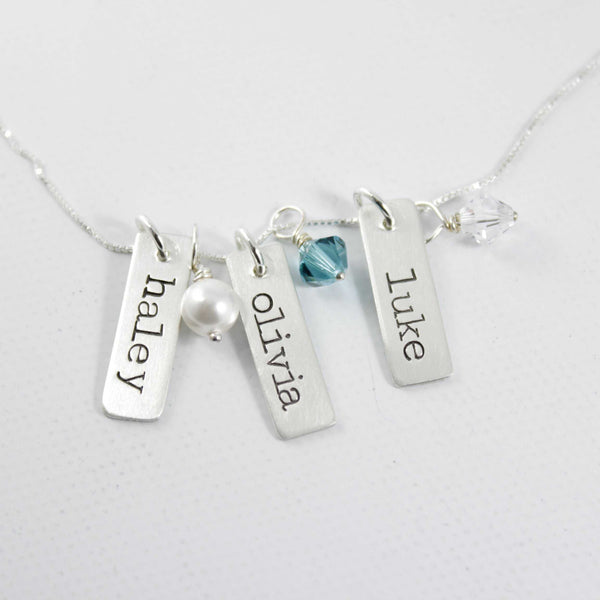 Custom, hand stamped sterling silver three bar necklace - Completely Hammered