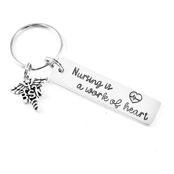 "Nursing is a Work of Heart" Keychain with BSN Charm