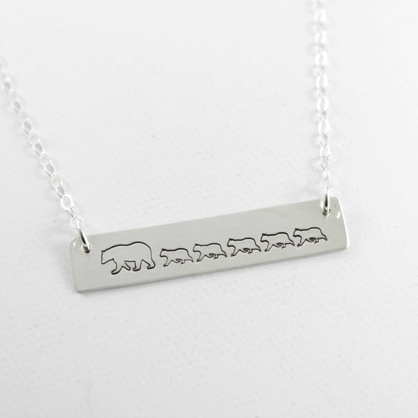 Mama Bear and Cubs Necklace - Sterling Silver, Gold Filled or Rose Gold Filled - Necklaces - Completely Hammered - Completely Wired