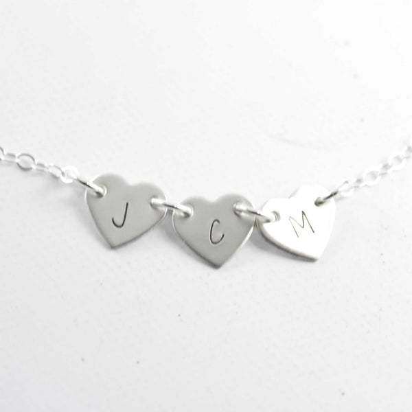 Initial Heart Necklace 1-4 Hearts with initials - Sterling Silver - Necklaces - Completely Hammered - Completely Wired