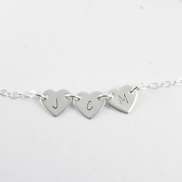 Initial Heart Necklace 1-4 Hearts with initials - Sterling Silver - Necklaces - Completely Hammered - Completely Wired