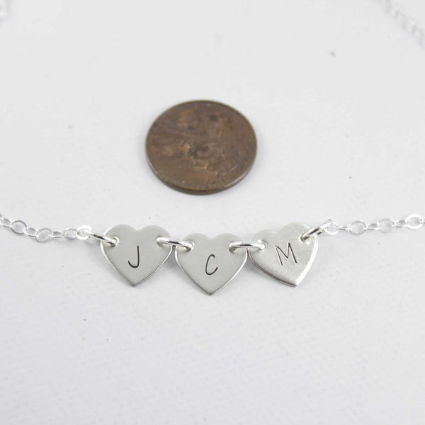 Initial Heart Necklace 1-4 Hearts with initials - Sterling Silver - Necklaces - Completely Hammered - Completely Wired