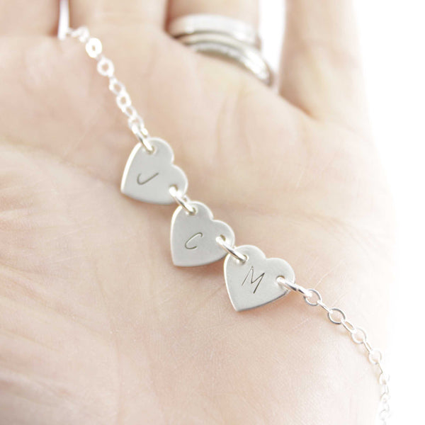 Initial Heart Necklace 1-4 Hearts with initials - Sterling Silver - Necklaces - Completely Hammered - Completely Wired