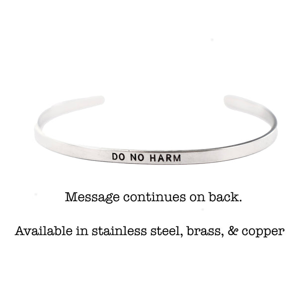 "Do no harm, but take no shit" Skinny Cuff Bracelet - Stainless Steel, copper or brass