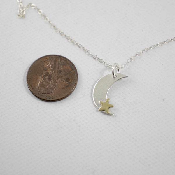 Sterling Silver Moon Charm with Brass Star Necklace - Necklaces - Completely Hammered - Completely Wired
