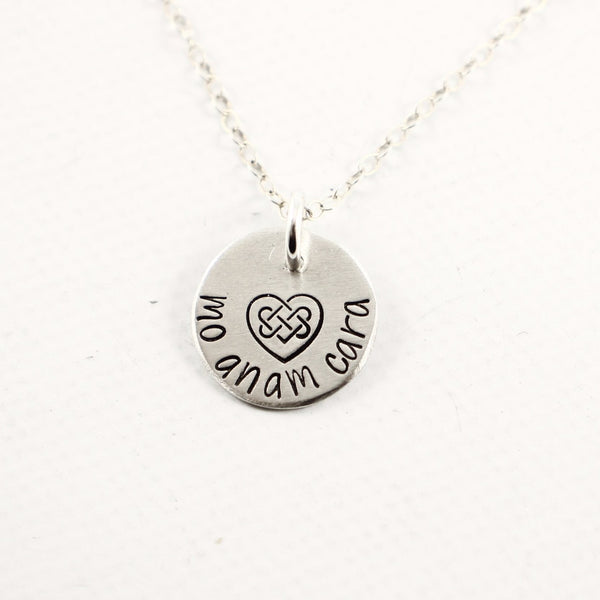 "Mo Anam Cara" - Irish / Gaelic Hand stamped Sterling Silver or Gold Filled Necklace - Necklaces - Completely Hammered - Completely Wired
