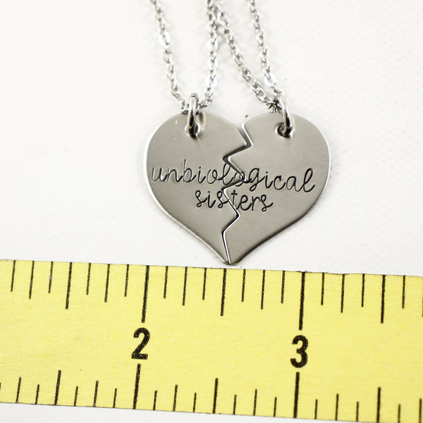 "Unbiological Sisters" Broken Heart Necklace Set - Necklaces - Completely Hammered - Completely Wired