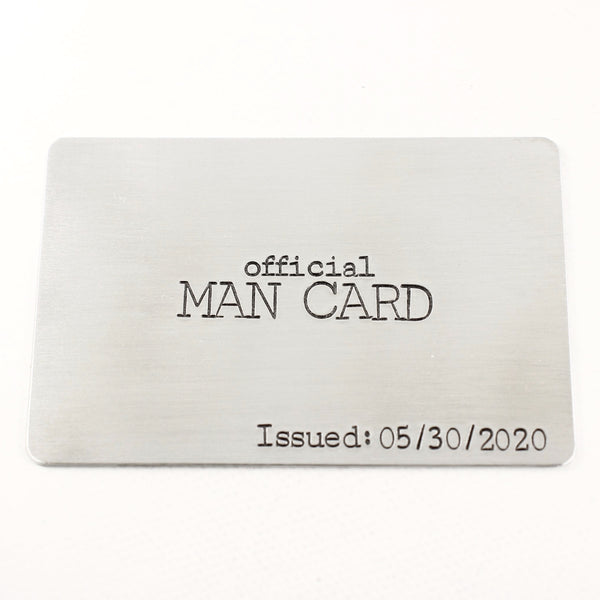 "OFFICIAL MAN CARD" hand stamped wallet insert - Completely Hammered