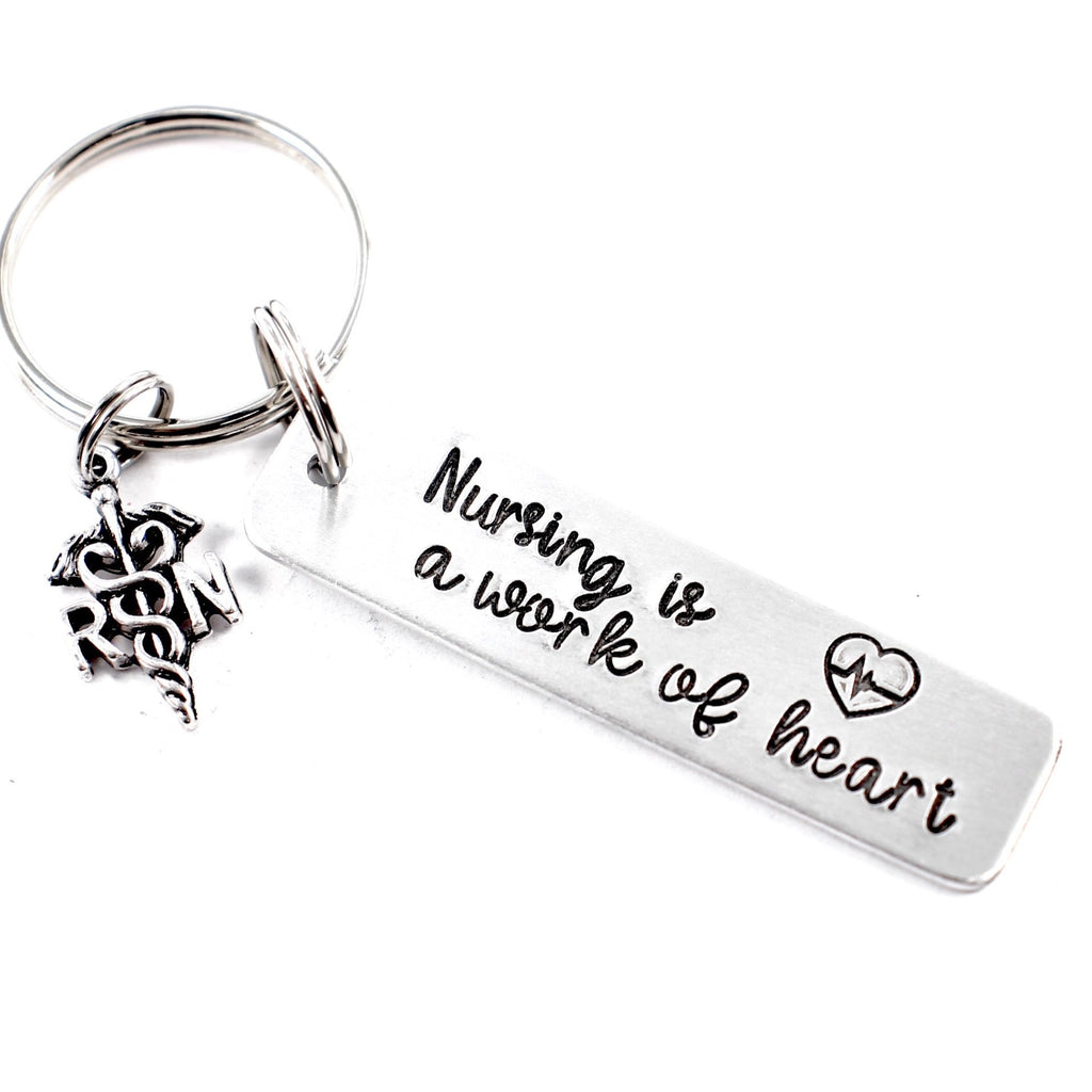 "Nursing is a Work of Heart" Keychain with RN Charm