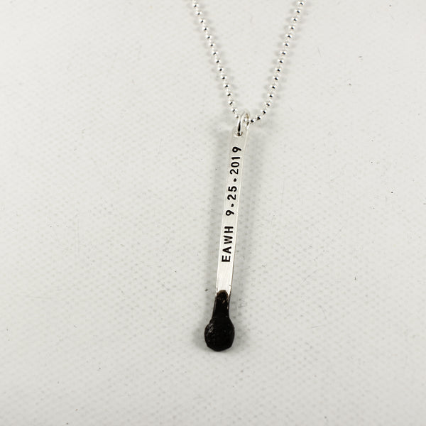 Matchstick Necklace - Sterling Silver - Available personalized or plain. -  - Completely Hammered - Completely Wired