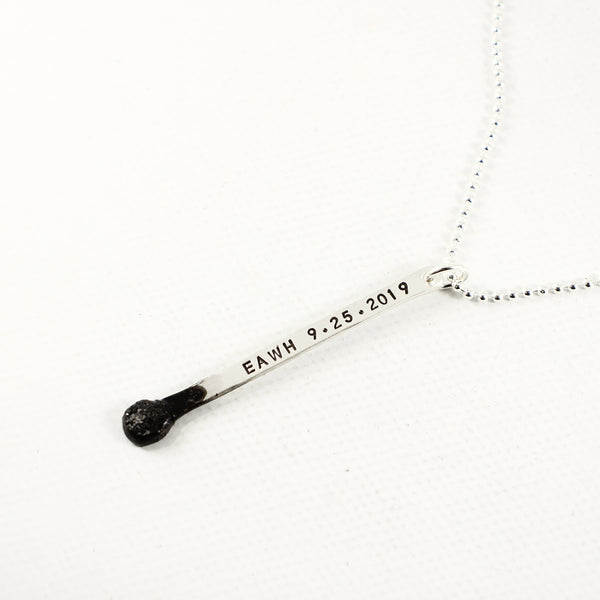 Matchstick Necklace - Sterling Silver - Available personalized or plain. -  - Completely Hammered - Completely Wired