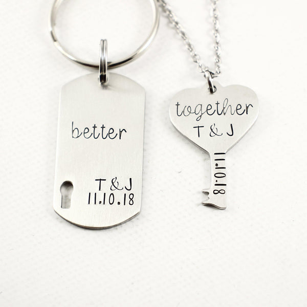 "Better Together" - Stainless Steel Lock and Key Couples Set - Couples Sets - Completely Hammered - Completely Wired