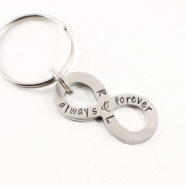 "Always and Forever" Infinity Keychain, personalized with your initials - Keychains - Completely Hammered - Completely Wired