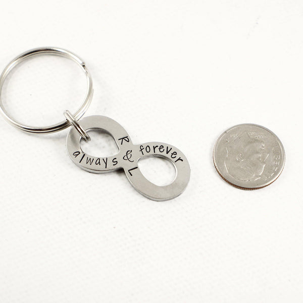 "Always and Forever" Infinity Keychain, personalized with your initials - Keychains - Completely Hammered - Completely Wired