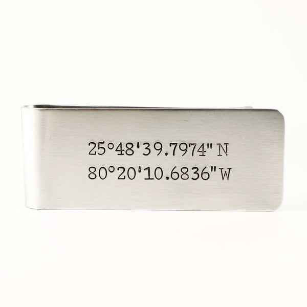 Custom GPS COORDINATES Money Clip - Money Clips - Completely Hammered - Completely Wired