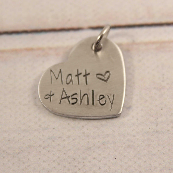 Hand Stamped, personalized Garter / bouquet charm #SIL - Completely Hammered