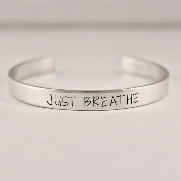 "JUST BREATHE" Cuff Bracelet - Available in Aluminum, Copper, Brass or Sterling - Completely Hammered