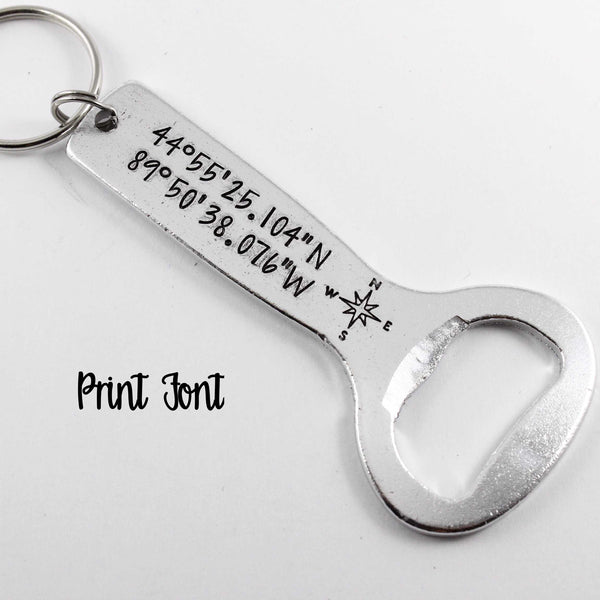 GPS Location Bottle Opener Keychain - Custom - Completely Hammered