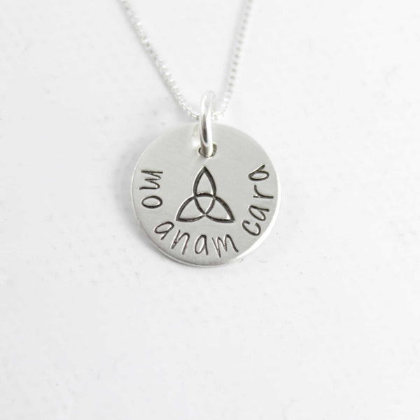 "Mo Anam Cara" - Irish / Gaelic Hand stamped Sterling Silver or Gold-Filled Necklace - Completely Hammered