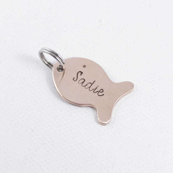 Small fish with name, date or initials Charm Add-On - Add Ons - Completely Hammered - Completely Wired