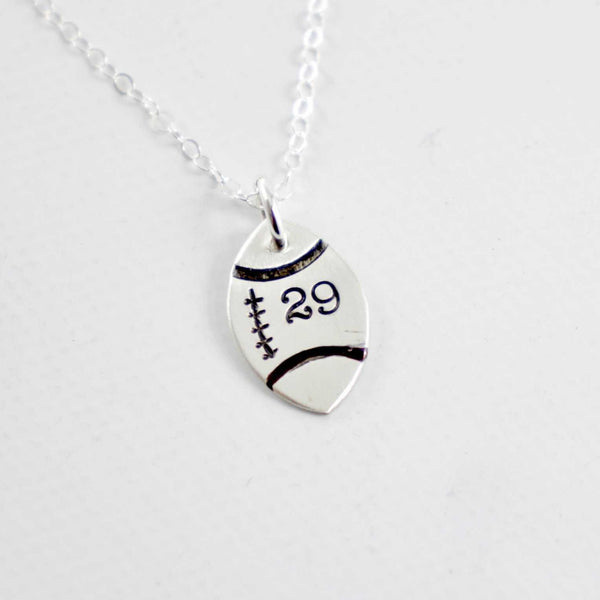 Football with Numbers Sterling Silver Charm Necklace - Necklaces - Completely Hammered - Completely Wired