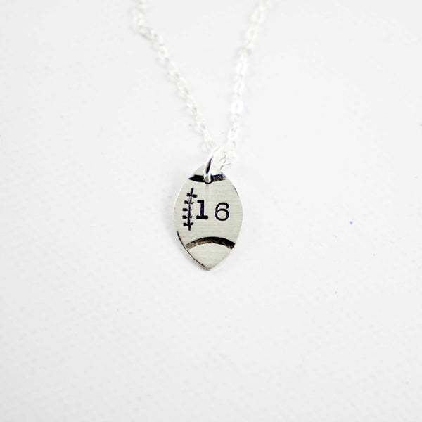 Football with Numbers Sterling Silver Charm Necklace - Necklaces - Completely Hammered - Completely Wired