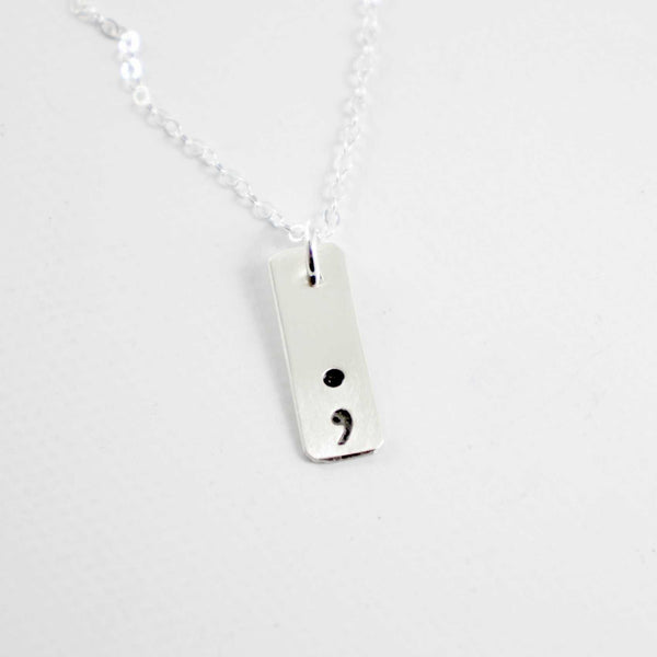 Tiny Semicolon - Sterling Silver Necklace - Completely Hammered