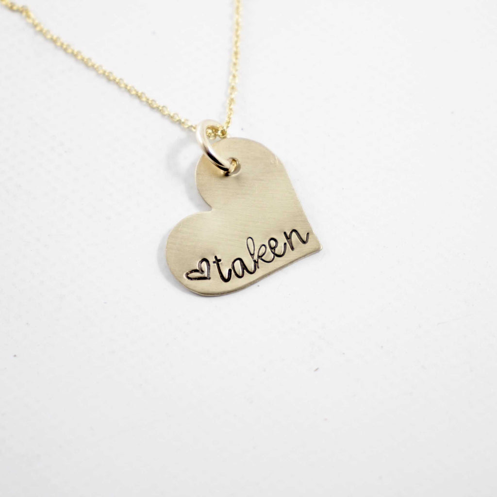 "taken" Necklace - Brass & Gold Filled - READY TO SHIP - Charm - Completely Hammered - Completely Wired