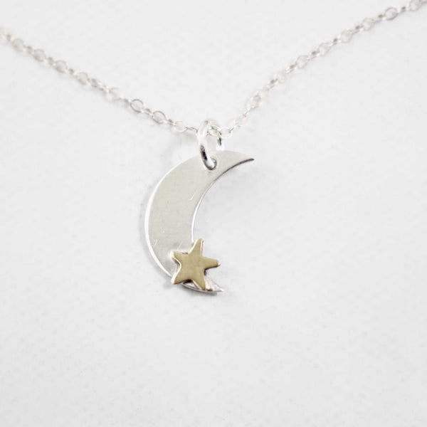 Sterling Silver Moon Charm with Brass Star Necklace - Necklaces - Completely Hammered - Completely Wired
