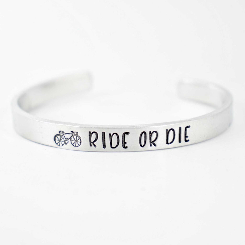 "Ride or Die" Bicyclist Bracelet - Your choice of pure aluminum, copper, brass or sterling silver - Cuff Bracelets - Completely Hammered - Completely Wired