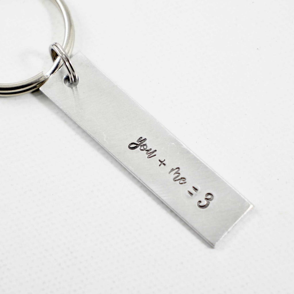 "You + me = 3" Keychain - Pregnancy Announcement - ready to ship - Keychains - Completely Hammered - Completely Wired