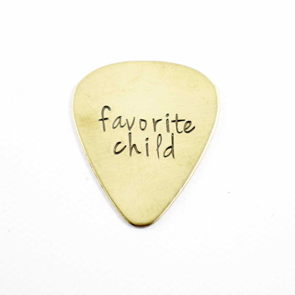"favorite child" Hand stamped Guitar Pick - READY TO SHIP - Guitar Pick - Completely Hammered - Completely Wired