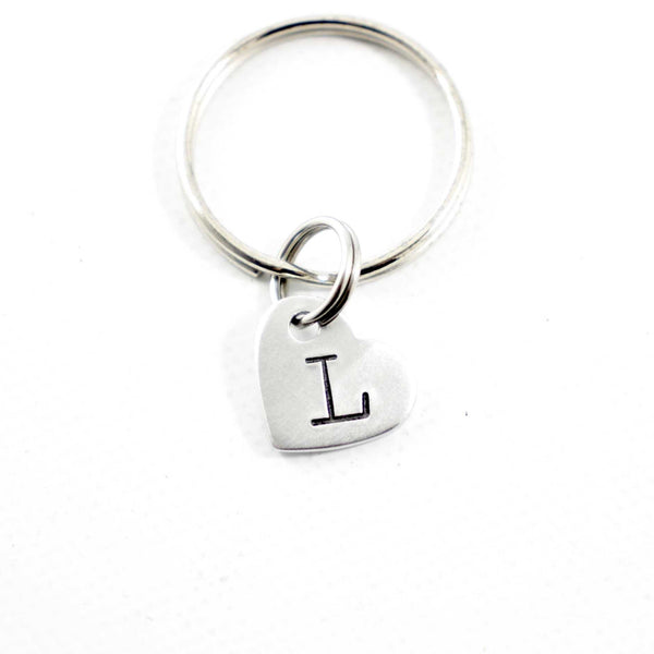 Custom Hand Stamped Initial Keychain - Small Heart - Completely Hammered