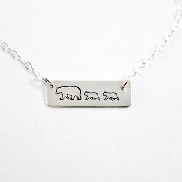 Mama Bear and Cubs Necklace - Sterling Silver, Gold Filled or Rose Gold Filled - Necklaces - Completely Hammered - Completely Wired