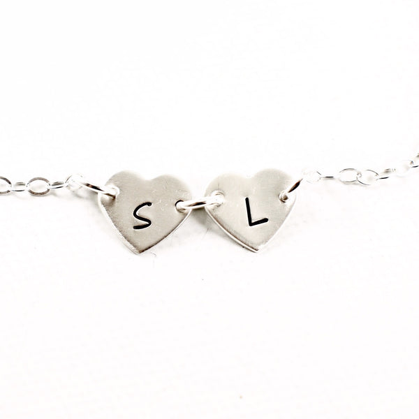 Initial Heart Necklace 1-4 Hearts with initials - Sterling Silver - Necklaces - Completely Hammered - Completely Wired