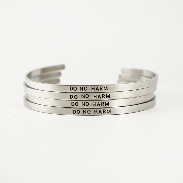 "Do no harm, but take no shit" Skinny Cuff Bracelet - Cuff Bracelets - Completely Hammered - Completely Wired