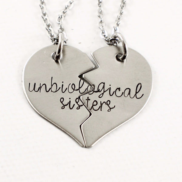 "Unbiological Sisters" Broken Heart Necklace Set - Necklaces - Completely Hammered - Completely Wired