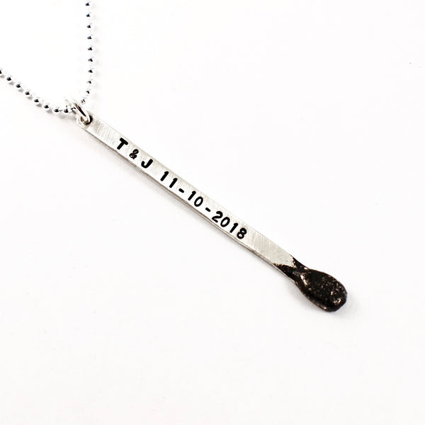 Matchstick Necklace - Sterling Silver - Available personalized or plain. -  - Completely Hammered - Completely Wired