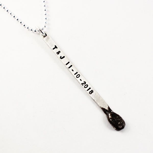 Matchstick Necklace - Sterling Silver - Available personalized or plain. -  - Completely Hammered - Completely Wired